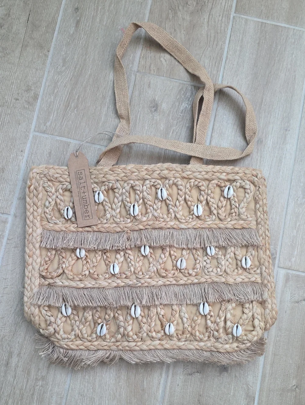 Salt+timber Natural Woven Shell Shoulder Bag